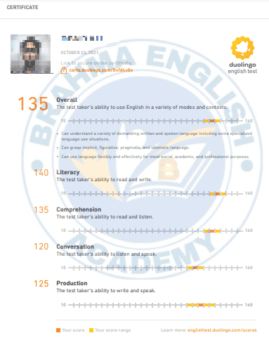 Duolingo Score Card 2 - Brahma English Academy