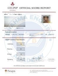 CELPIP Score Card 5 - Brahma English Academy