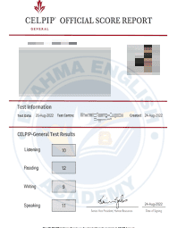 CELPIP Score Card 8 - Brahma English Academy